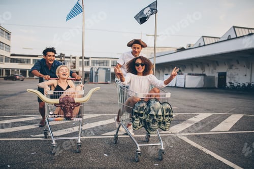 Preview: Friends racing with shopping cart