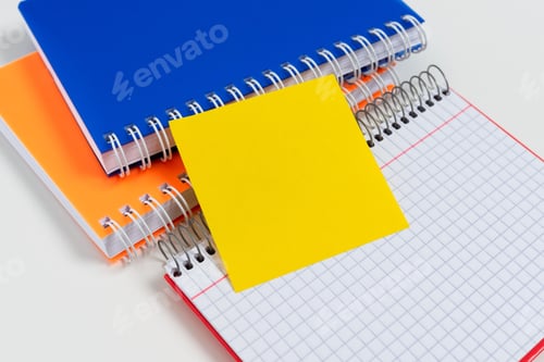 Preview: Office Stationery Notepads Ruler Stapler Scissors Paper Clips Holders Clipboard Placed Over Table