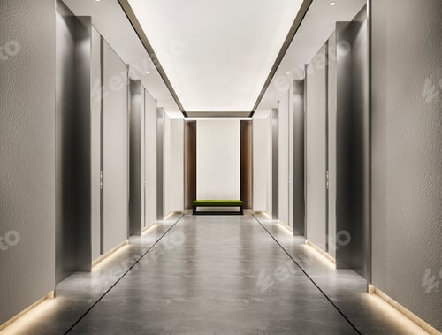 Preview: 3d rendering modern luxury wood and tile hotel corridor