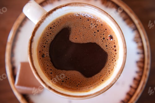 Preview: top view of hot coffee with bubble on white background