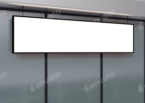 Preview: Blank signboard, billboard mock up, on the facade. Copy space for store sign, logo, advertising.
