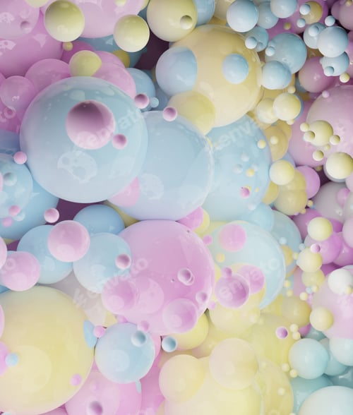 Preview: Colorful multi pastel tones abstract illustration. Realistic 3d background with organic spheres