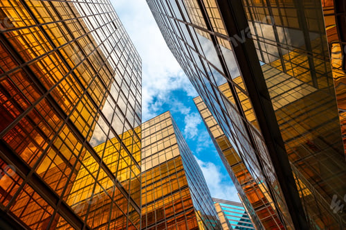 Preview: gold skyscraper building at Hong Kong, business modern architecture urban downtown office