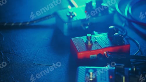 Preview: Close up of guitar pedals. music effect loop machine.