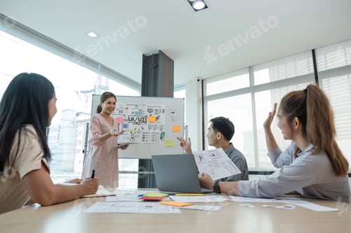 Preview: Asian office team brainstorming, plan for solution idea, Group of asia creative teamwork and woman