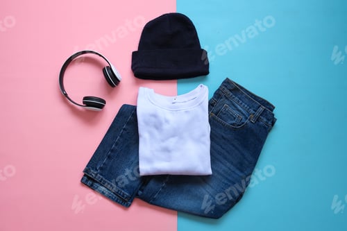 Preview: Place it - folded sweater mock up set on retro style