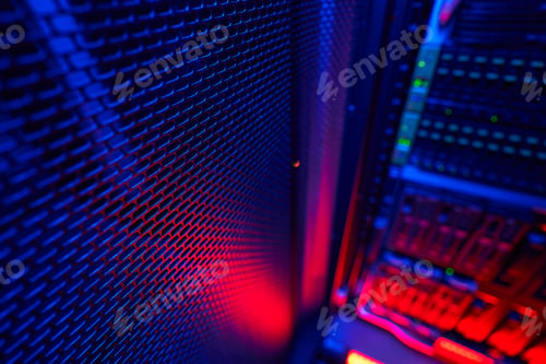 Preview: Picture of high tech telecommunications operational super computer in data center