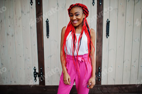 Preview: Fashionable african american girl red dreads
