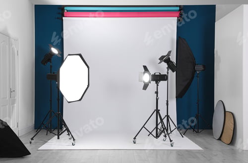 Preview: Photo studio interior with set of professional equipment