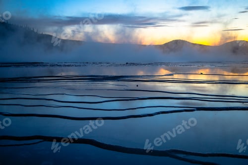 Preview: Grand Prismatic Spring at dusk