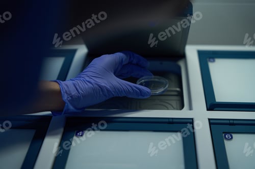 Preview: Man places a petri dish with biomaterial in special box