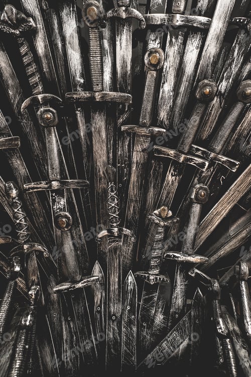Preview: Metal knight swords background. Close up. The concept Knights.
