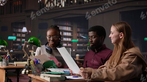 Preview: College students collaborating on startup project in the campus library