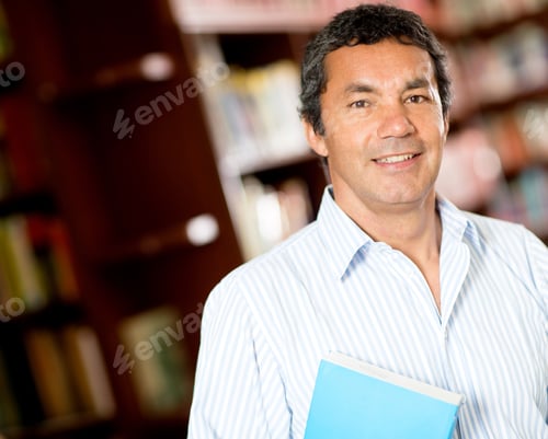 Preview: Old Male University Student Smiling At The Library