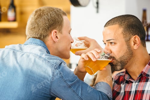 Preview: Men drinking beer together