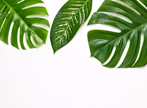 Lush Green Tropical Leaves on White Background