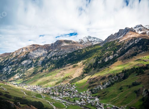 Preview: vals village alpine valley landscape in central alps switzerland