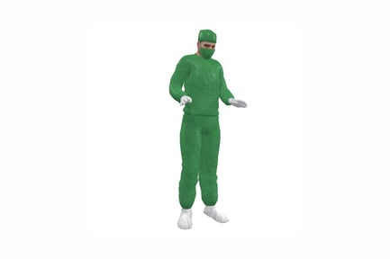 Preview: Figure surgical gown and gloves in presentation pose