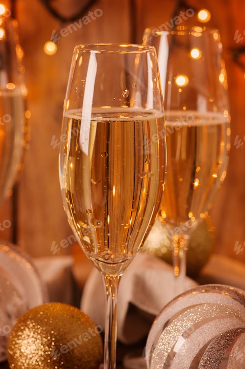 Preview: Glasses of champagne on the christmas background