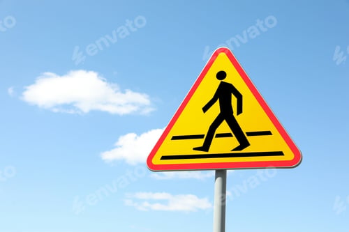 Preview: Traffic sign Pedestrian Crossing Ahead against blue sky, space for text