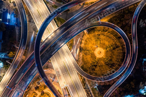 Preview: Aerial shot of the cityscape of Wuhan at nighttime, China.