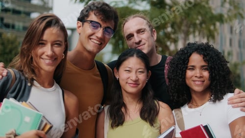 Preview: Happy Diverse Students Group Photo Outdoors Campus