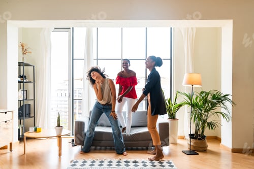 Preview: Three mixed race hispanic and black women bonding at home