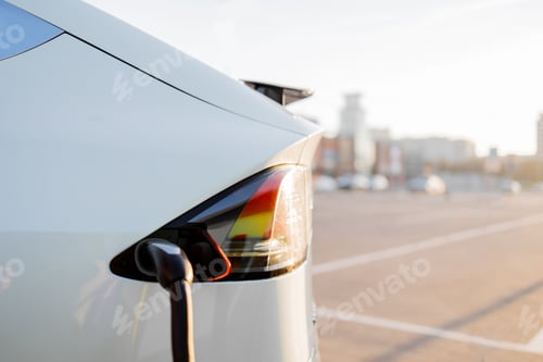 Preview: Electric car with plug cord connected to charging port