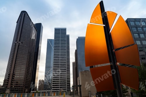 Preview: Autumn leaf public art sculpture with skyline