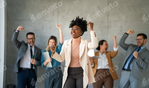 Preview: Success group of multiethnic entrepreneurs and business people achieving goals in corporate office