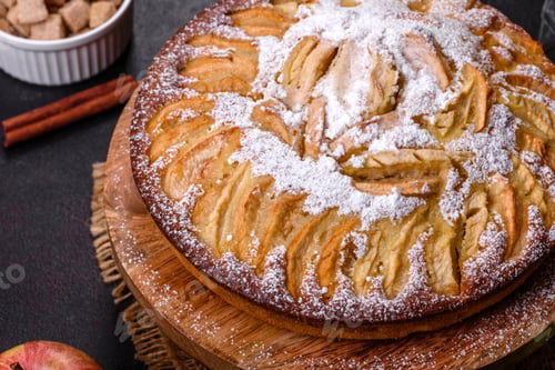 Preview: Apple pie with fresh fruits on a wooden table