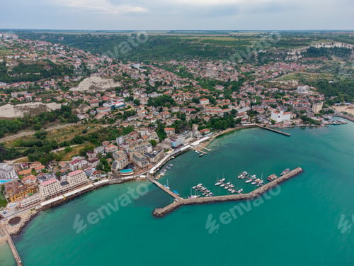 Preview: Aerial view of The town of Balchik on the Black sea coast, Bulgaria.