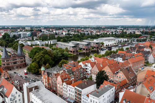 Preview: Aerial view of historic centre of Lubeck, Germany.