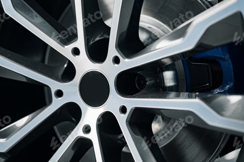 Preview: Aluminium rim of luxury car wheel close up