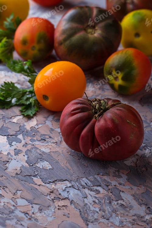 Preview: Different sort of tomato on concrete background