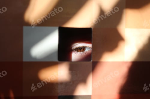 Preview: a child in a cardboard mask of Steve, minecraft in a real life