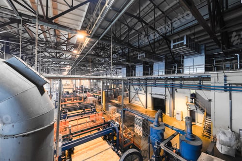 Preview: Fiberglass production industry equipment at manufacture background