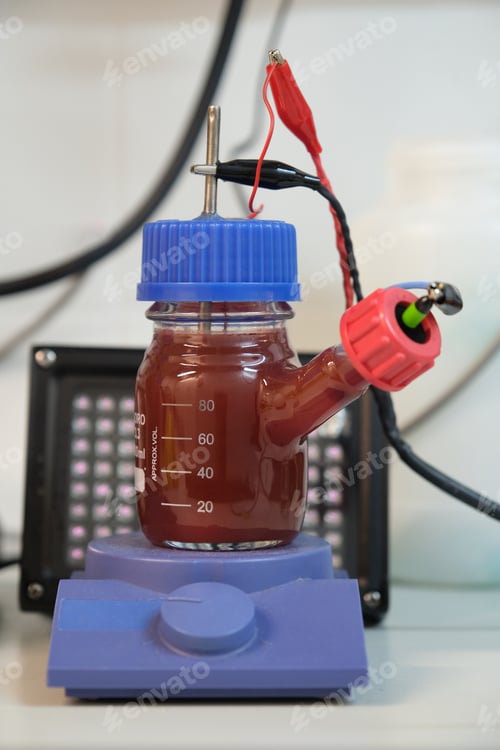 Preview: Anaerobic purple and red Photobacteria cultures in a microbial fuel cell, with infrared illuminators