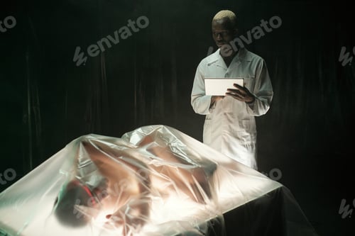 Preview: Scientist examining cyberpunk girl in the lab