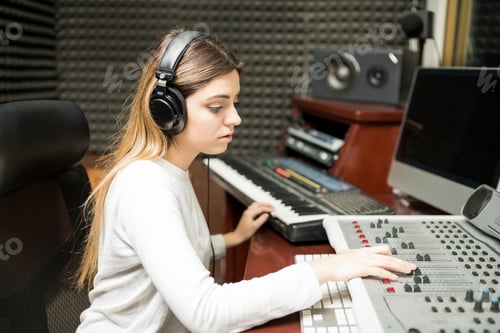 Preview: Female sound engineer composing music