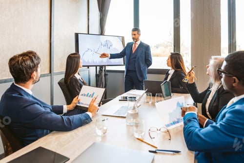 Preview: Boss showing graphs to employees
