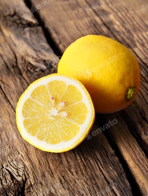 Preview: Lemons. On wooden board.