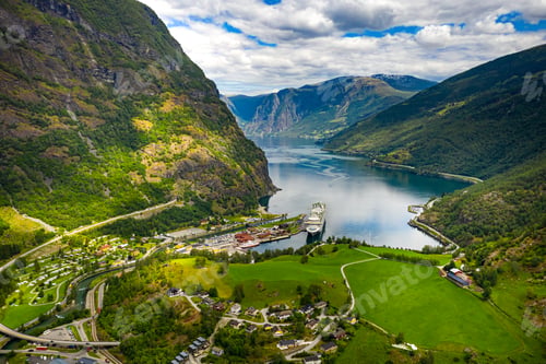 Preview: Aurlandsfjord Town Of Flam at dawn.