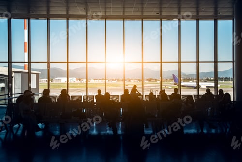 Preview: Silhouette of a airport at sunset