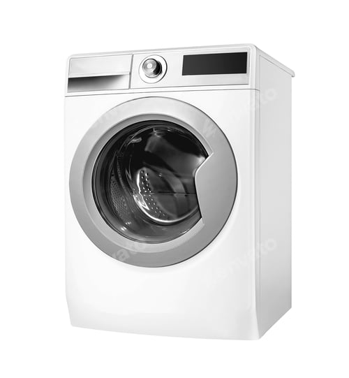 Preview: Modern silver washing machine isolated on white background