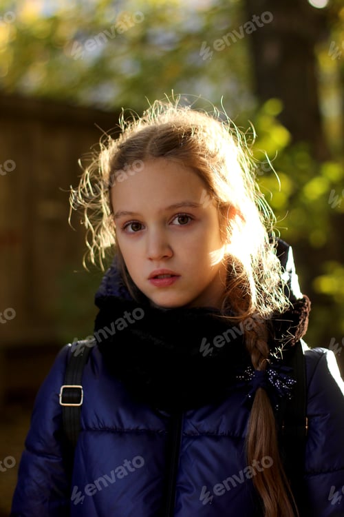 Preview: Young Girl Braided Hair Close Up Portrait Outdoors