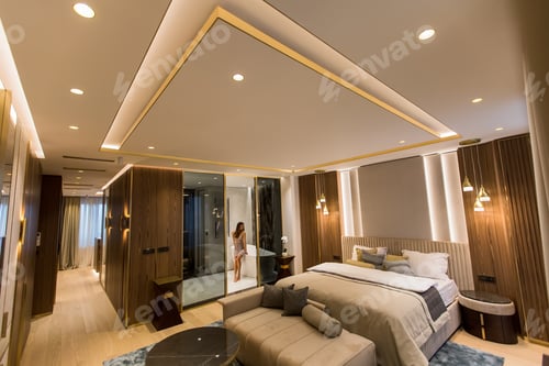 Preview: Young woman in the bathroom of a contemporary apartment