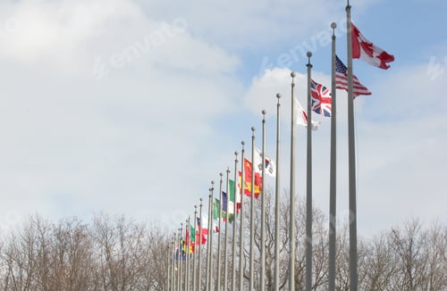 Preview: International flags of the world, united nations flag poles