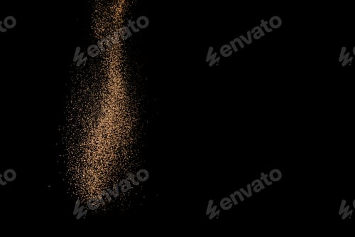 Preview: Cocoa powder sifting isolated on black background. Chocolate dust on black background. Copy space