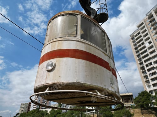 Preview: Closeup low angle view of an abandoned cable car at Samgori metro station in Tbilisi, Georgia